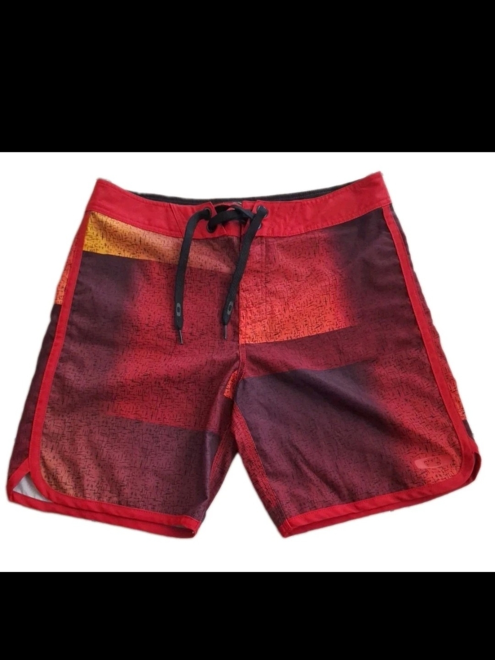 Oakley Board Shorts Men 34 Red Burgundy Geometric Swim Trunks Surf Shorts Beach